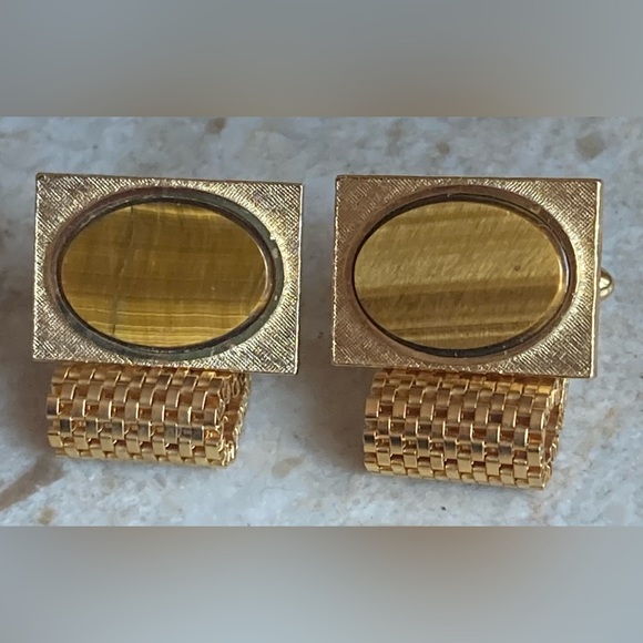 Dante Other - Dante Vintage Tiger Eye Gold Tone Mesh Wrap Around Watch Band Cuff Links